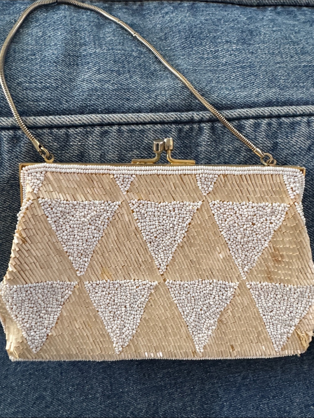 Vintage BEL Beaded Triangle Clutch – Neutral Beige
